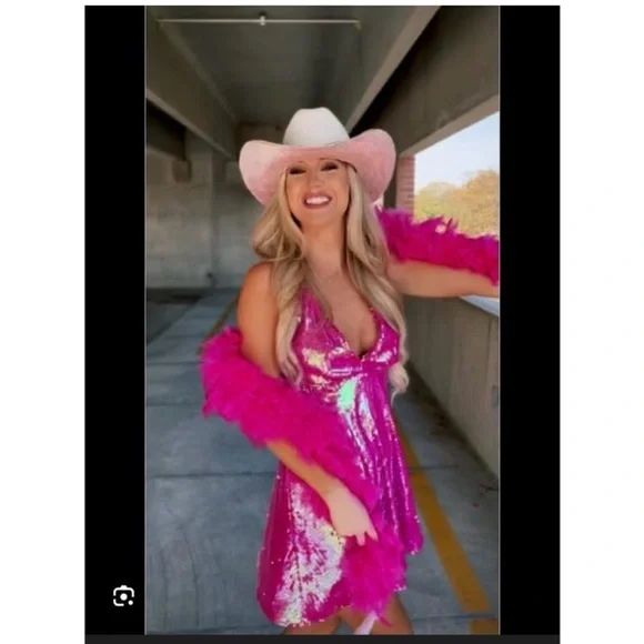 SOUTHERN FRIED CHICS Hot Pink Sequins Mini Dress - Picture 4 of 9